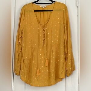 Solitaire Yellow Blouse with Gold Details and Tassel Accents, size XL